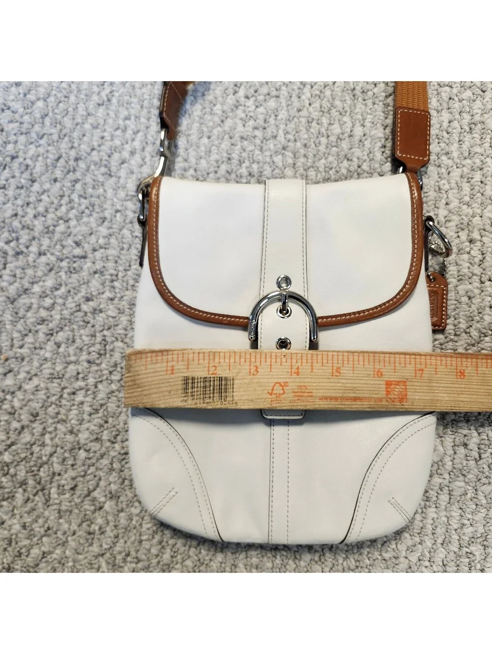Coach White Leather Crossbody Bag with Brown Trim and Adjustable Strap